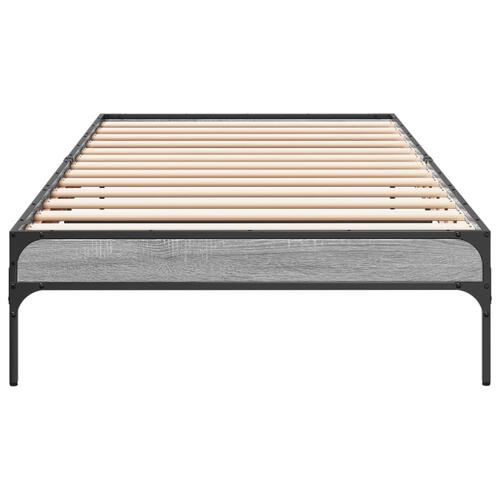 Sengeramme 90x190 cm konstrueret træ og metal grå sonoma-eg