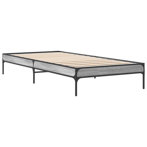 Sengeramme 90x190 cm konstrueret træ og metal grå sonoma-eg