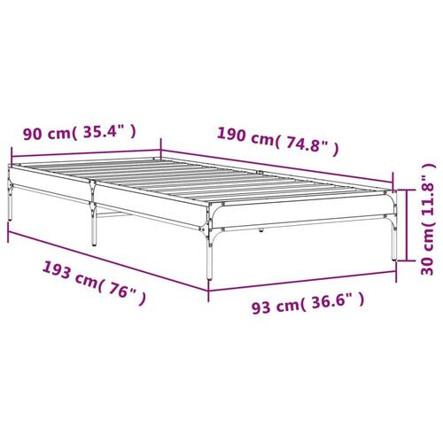 Sengeramme 90x190 cm konstrueret træ og metal grå sonoma-eg