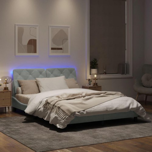 Sengeramme med LED uden madras 160 x 200 cm - lysegrå