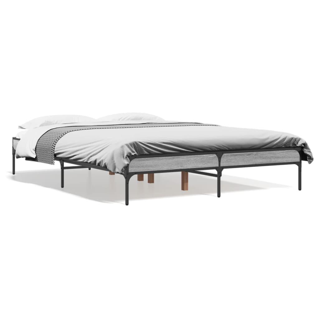 Sengestel 120x190 cm konstrueret træ og metal grå sonoma-eg