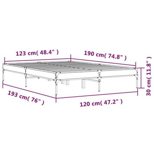 Sengestel 120x190 cm konstrueret træ og metal grå sonoma-eg