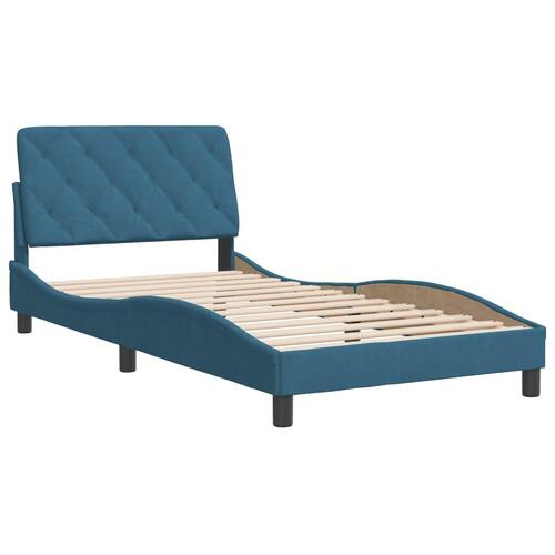 Sengeramme med sengegavl 100x200 cm fløjl blå