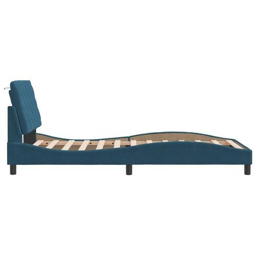 Sengeramme med sengegavl 100x200 cm fløjl blå