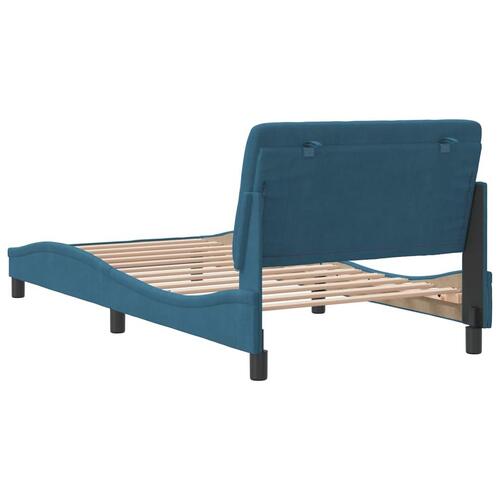 Sengeramme med sengegavl 100x200 cm fløjl blå