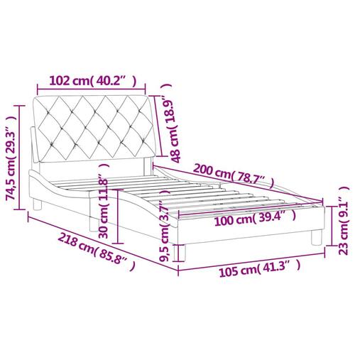 Sengeramme med sengegavl 100x200 cm fløjl blå