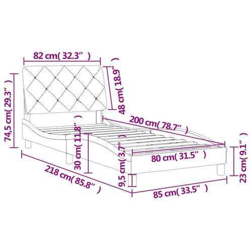 Sengeramme med sengegavl 80x200 cm fløjl lysegrå