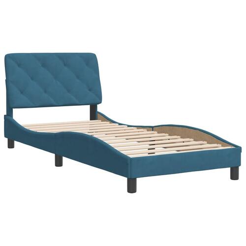 Sengeramme med sengegavl 80x200 cm fløjl blå
