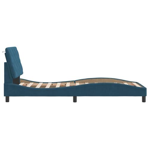 Sengeramme med sengegavl 80x200 cm fløjl blå