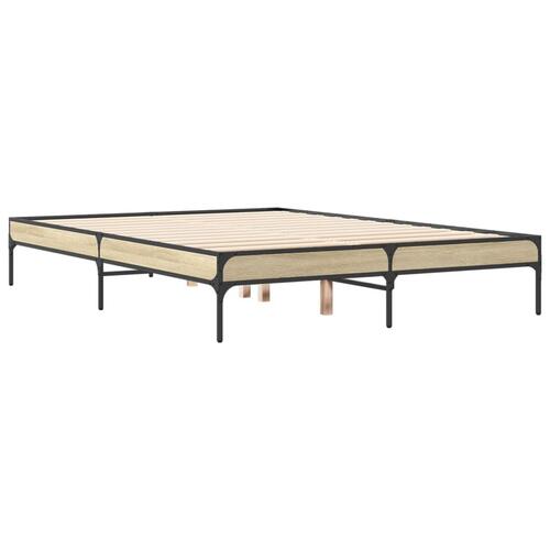 Sengestel 140x190 cm konstrueret træ og metal sonoma-eg