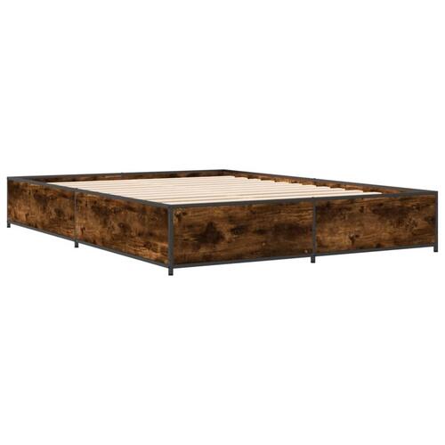 Sengestel 140x190cm konstrueret træ og metal røget egetræsfarve