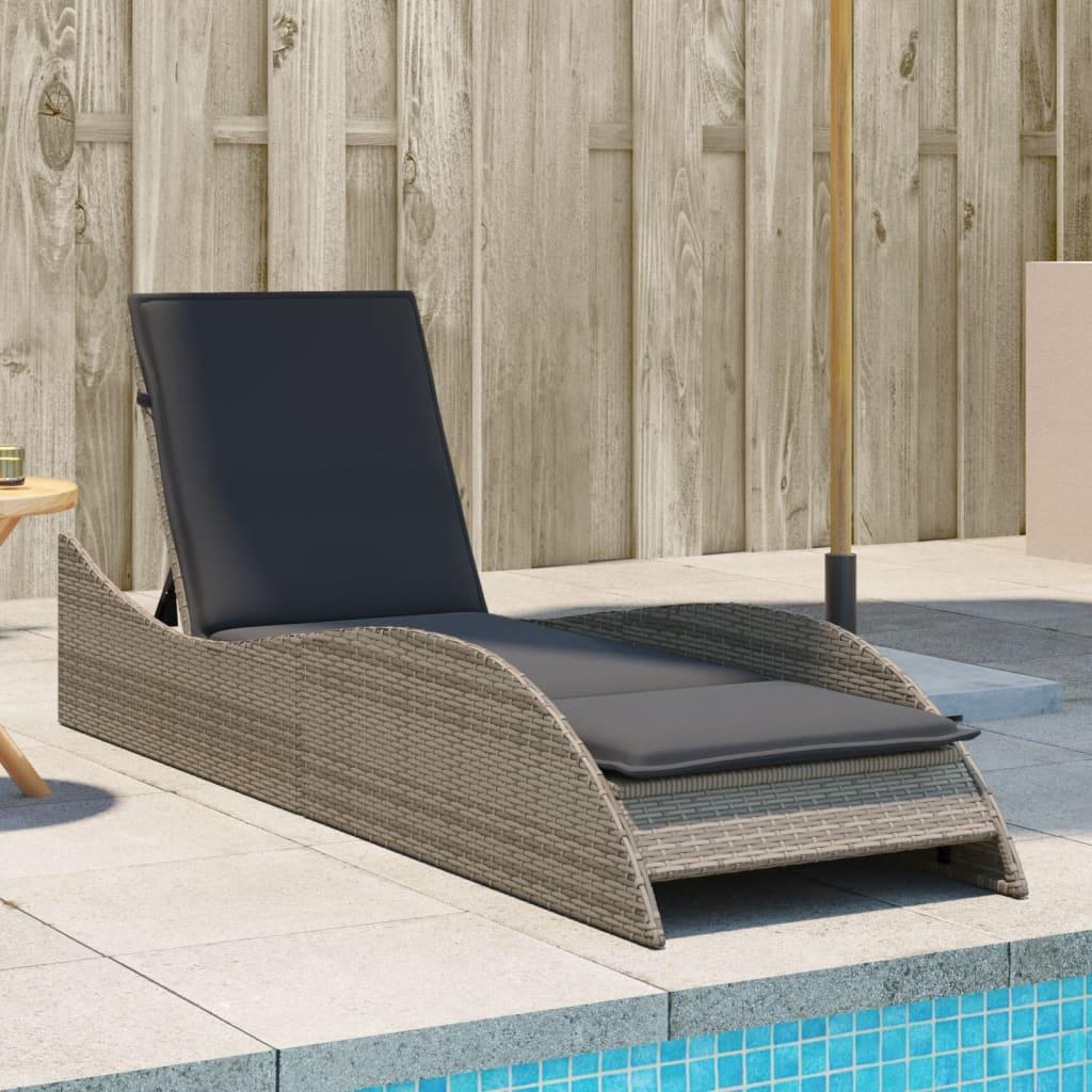 Liggestol med hynde 60x205x73 cm polyrattan grå