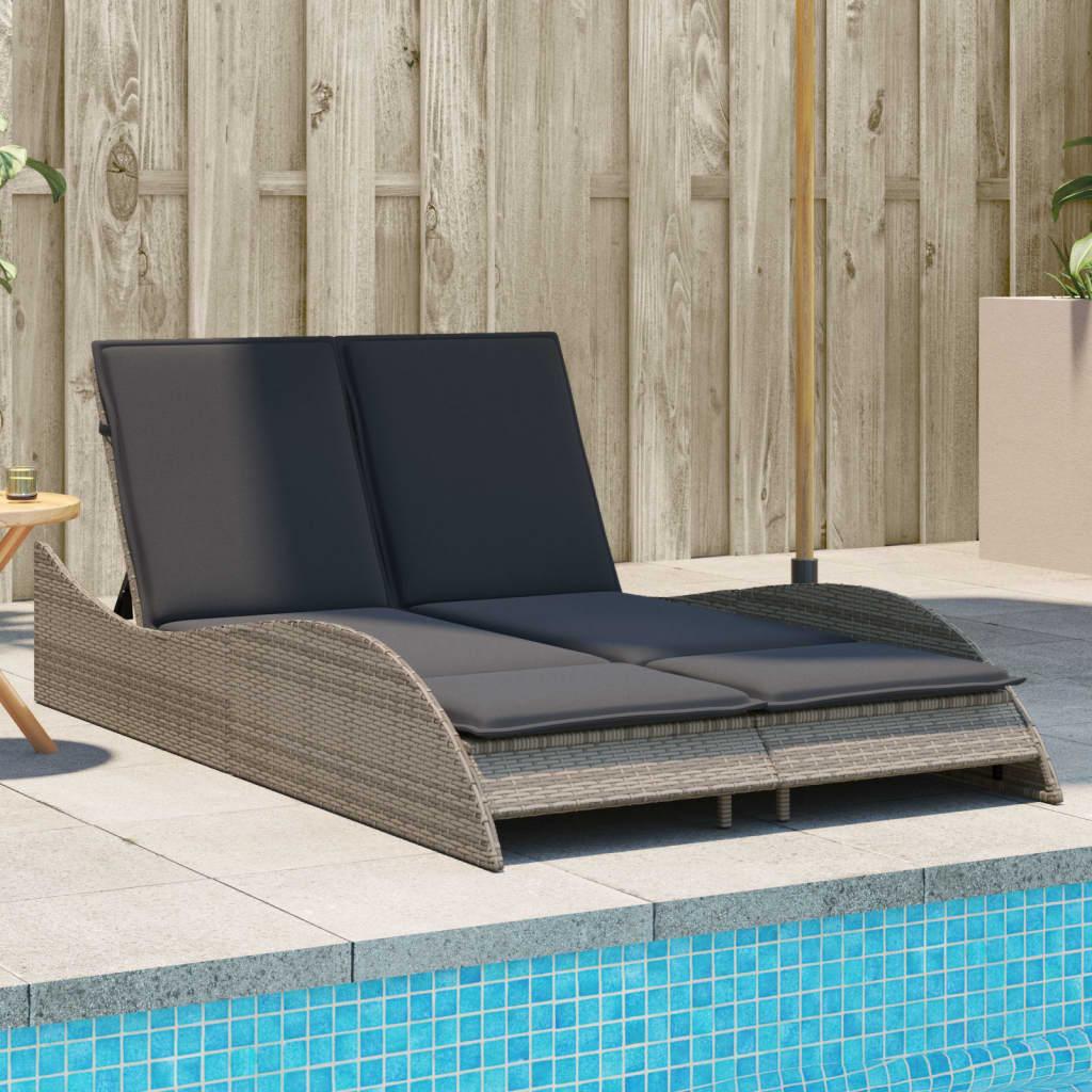 Liggestol med hynder 114x205x73 cm polyrattan grå