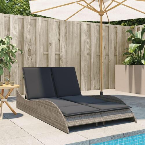 Liggestol med hynder 114x205x73 cm polyrattan grå