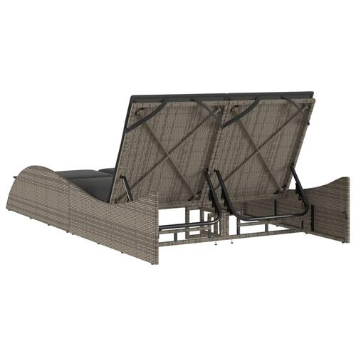 Liggestol med hynder 114x205x73 cm polyrattan grå