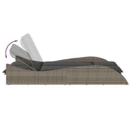 Liggestol med hynder 114x205x73 cm polyrattan grå