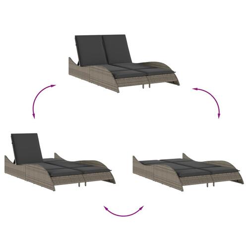 Liggestol med hynder 114x205x73 cm polyrattan grå