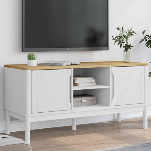Tv-bord FLORO 114x43x55 cm massivt fyrretræ hvid