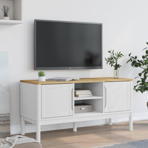 Tv-bord FLORO 114x43x55 cm massivt fyrretræ hvid