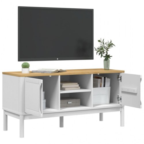 Tv-bord FLORO 114x43x55 cm massivt fyrretræ hvid