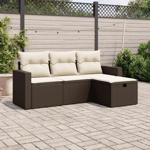 Sofasæt til haven 4 dele med hynder polyrattan brun