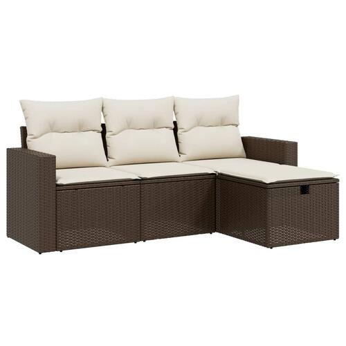 Sofasæt til haven 4 dele med hynder polyrattan brun