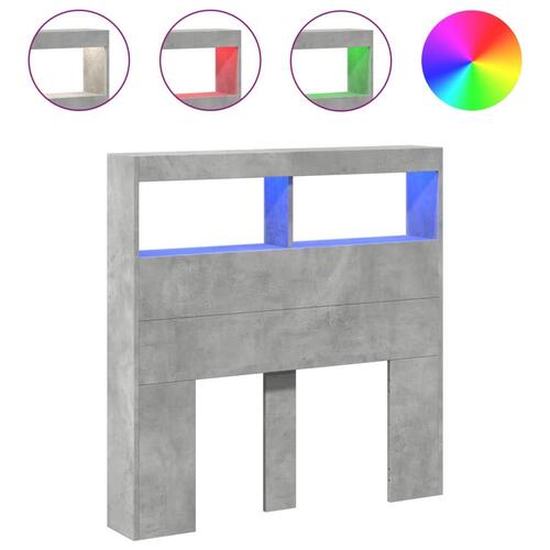 Sengegavl med opbevaring og LED-lys 100x17x102 cm betongrå
