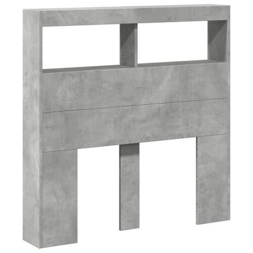 Sengegavl med opbevaring og LED-lys 100x17x102 cm betongrå