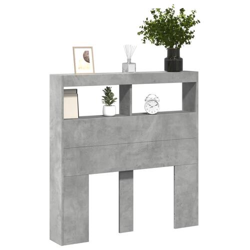 Sengegavl med opbevaring og LED-lys 100x17x102 cm betongrå