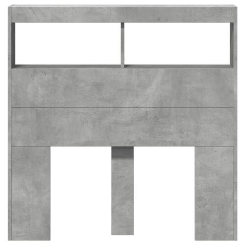 Sengegavl med opbevaring og LED-lys 100x17x102 cm betongrå