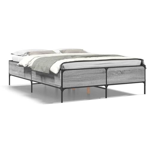 Sengestel 135x190 cm konstrueret træ og metal grå sonoma-eg