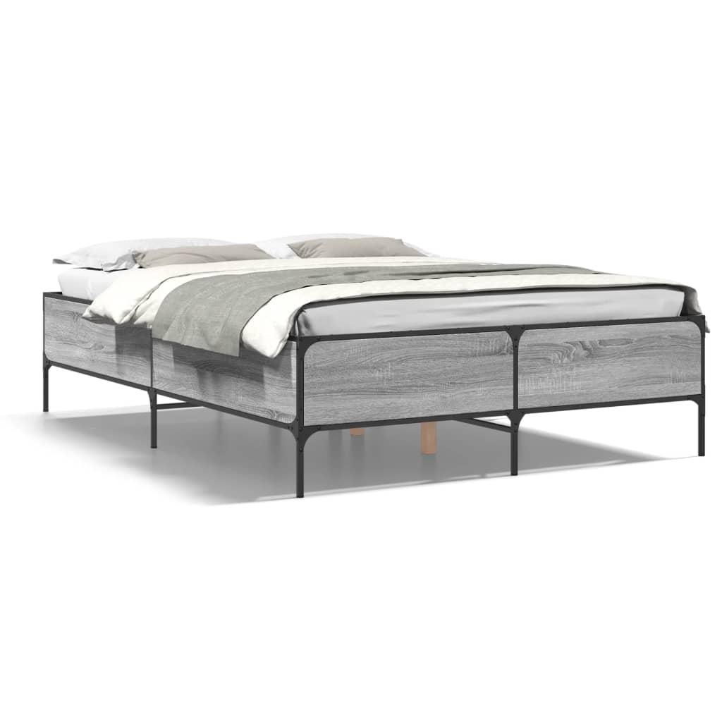 Sengestel 135x190 cm konstrueret træ og metal grå sonoma-eg