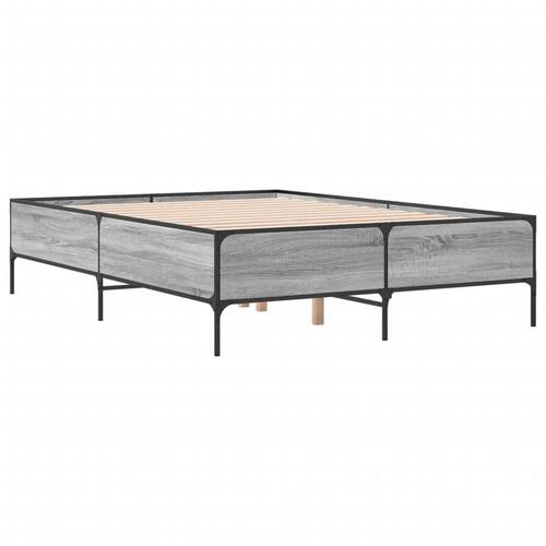 Sengestel 135x190 cm konstrueret træ og metal grå sonoma-eg