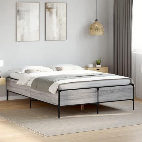 Sengestel 135x190 cm konstrueret træ og metal grå sonoma-eg