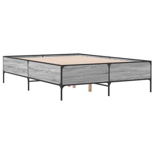 Sengestel 135x190 cm konstrueret træ og metal grå sonoma-eg