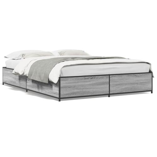 Sengestel 135x190 cm konstrueret træ og metal grå sonoma-eg