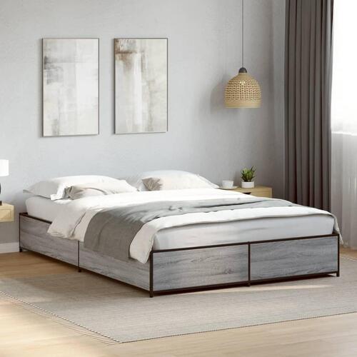 Sengestel 135x190 cm konstrueret træ og metal grå sonoma-eg