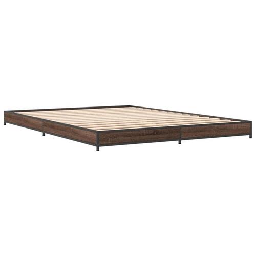 Sengestel 135x190 cm konstrueret træ og metal brun egetræsfarve