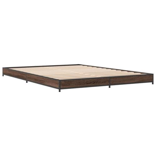 Sengestel 135x190 cm konstrueret træ og metal brun egetræsfarve