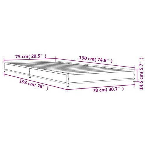 Sengeramme 75x190 cm konstrueret træ og metal brun egetræsfarve