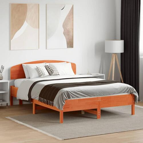 Sengeramme uden madras 135x190 cm massivt fyrretræ brun