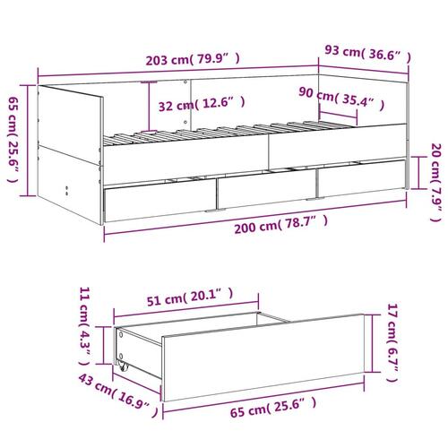 Daybed med skuffer 90x200 cm konstrueret træ hvid