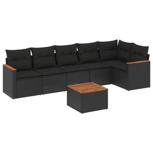 Sofasæt til haven 7 dele med hynder polyrattan sort