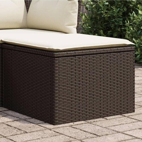 Haveskammel med hynde 55x55x37 cm polyrattan brun