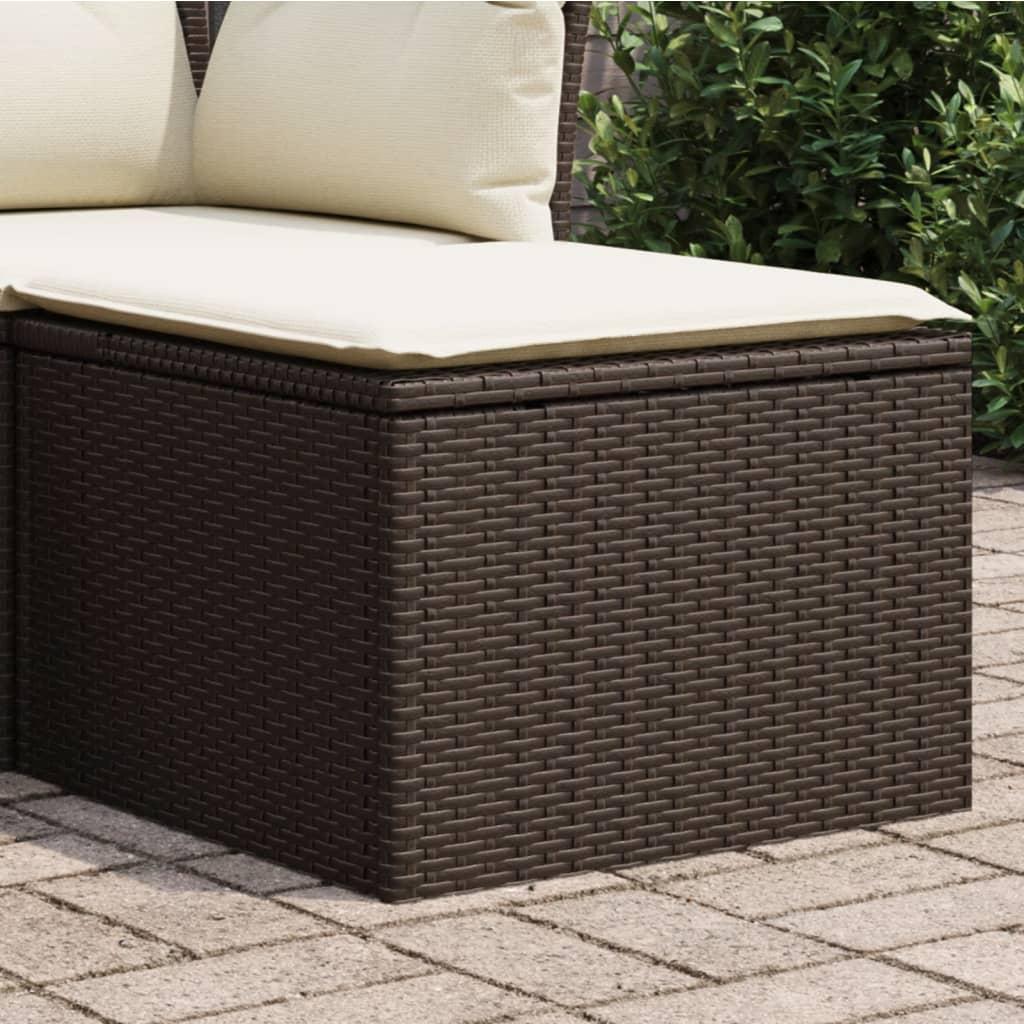 Haveskammel med hynde 55x55x37 cm polyrattan brun