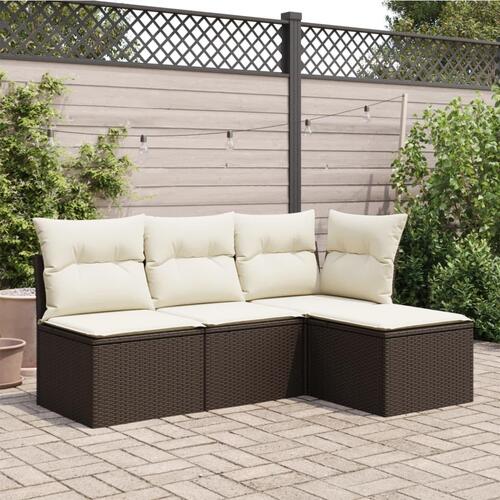 Haveskammel med hynde 55x55x37 cm polyrattan brun