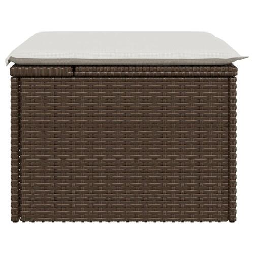 Haveskammel med hynde 55x55x37 cm polyrattan brun
