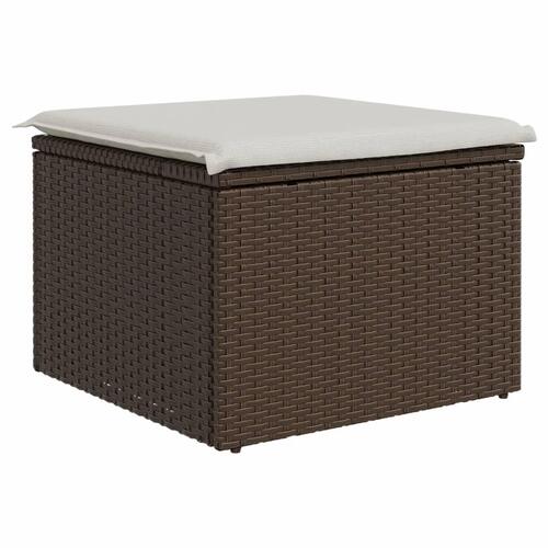 Haveskammel med hynde 55x55x37 cm polyrattan brun