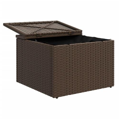 Haveskammel med hynde 55x55x37 cm polyrattan brun