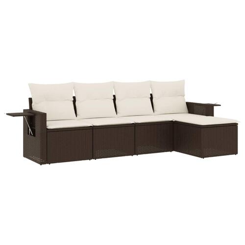 Sofasæt til haven 5 dele med hynder polyrattan brun
